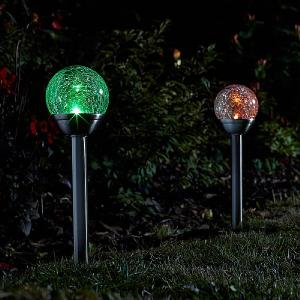 Smart Solar Crackle Globe Stainless Steel Stake Light Pack of 5