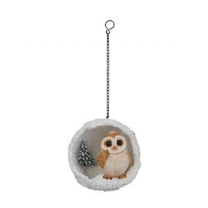 Vivid Arts Playful Barn Owl in Snowball Tree Decoration (6cm)