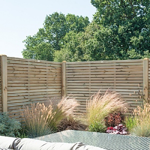 Forest 5ft 11in x 4ft 11in Pressure Treated Contemporary Double Slatted Fence Panel (1.8m x 1.5m)